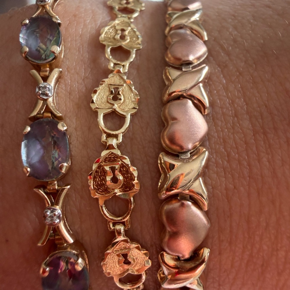 10K Solid Gold X & Heart Link Bracelet Two Tone Rose Gold 7” with Gift Box - Picture 8 of 16